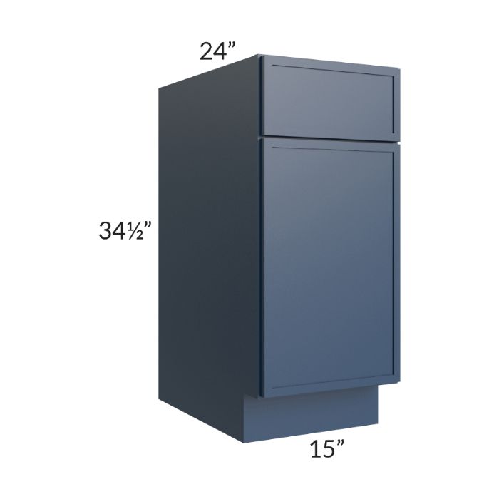 RTA Portland Navy Blue 15" Base Cabinet with 2 Decorative End Panels and 2 Roll Out Trays