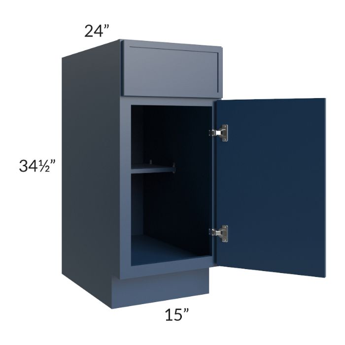 RTA Portland Navy Blue 15" Base Cabinet with 2 Decorative End Panels and 2 Roll Out Trays