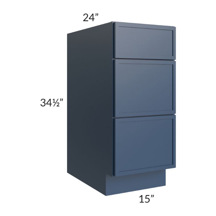 RTA Portland Navy Blue 15" Drawer Base Cabinet with 2 Decorative End Panels