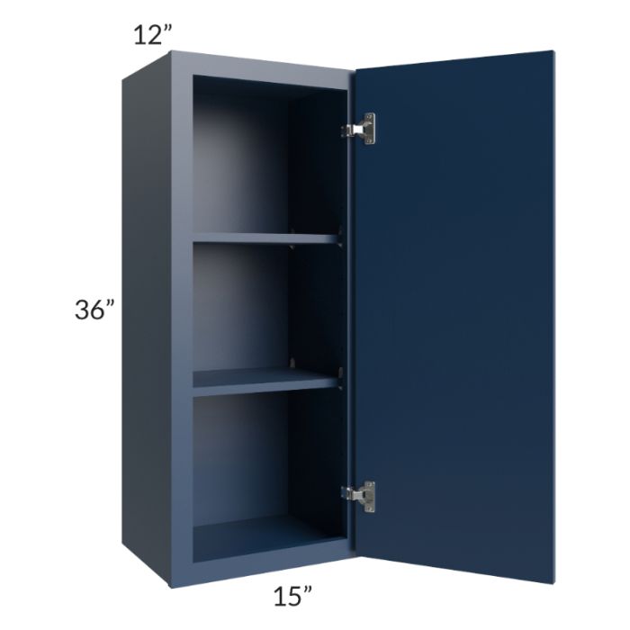 RTA Portland Navy Blue 15" x 36" Wall Cabinet with Glass Door