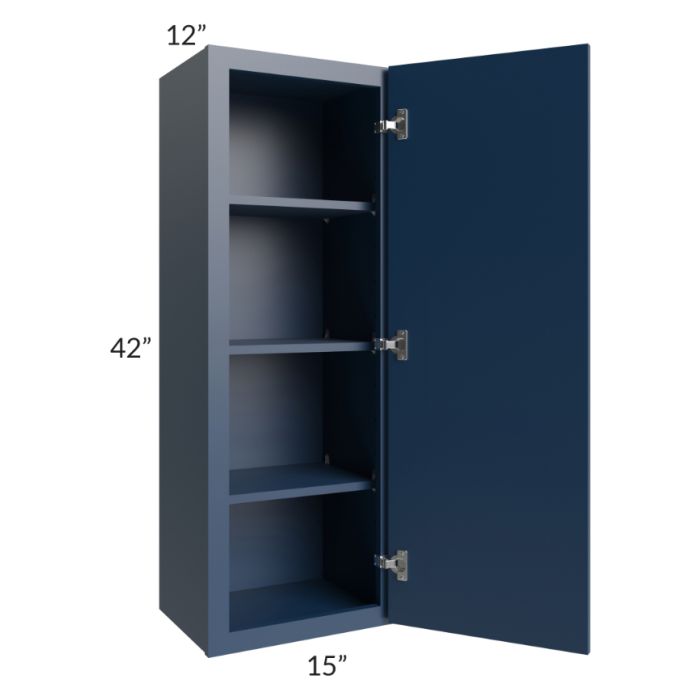 RTA Portland Navy Blue 15" x 42" Wall Cabinet with Glass Door