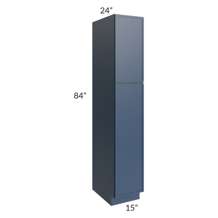 RTA Portland Navy Blue 15" x 84" Wall Pantry Cabinet with 2 Roll Out Trays and 1 Decorative End Panel