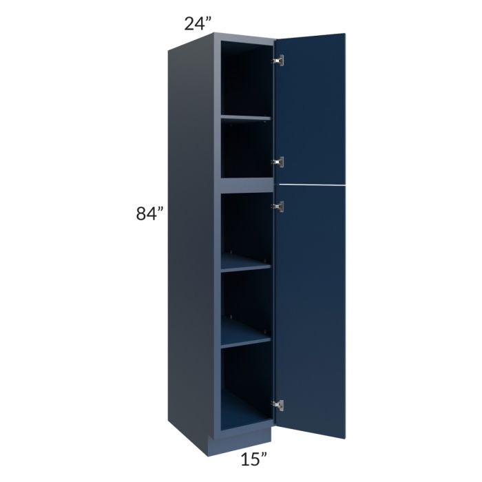 RTA Portland Navy Blue 15" x 84" Wall Pantry Cabinet with 3 Roll Out Trays and 2 Decorative End Panels