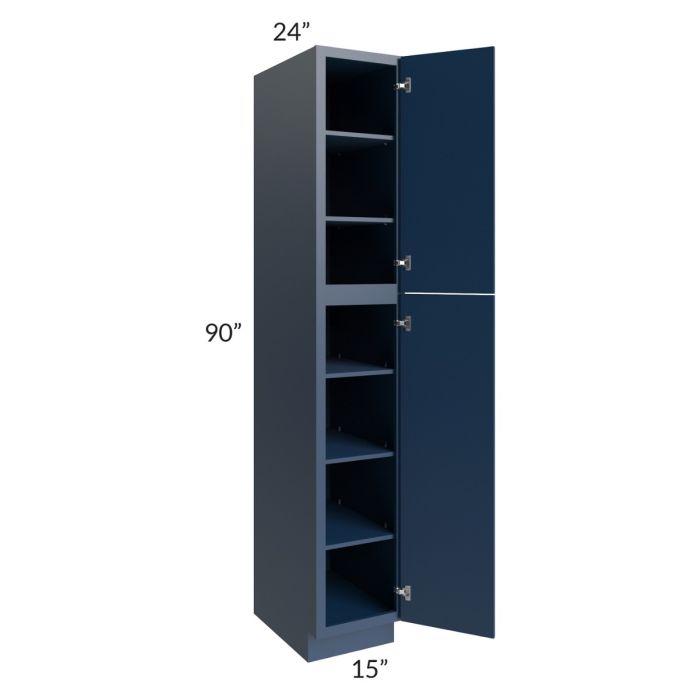 RTA Portland Navy Blue 15" x 90" Wall Pantry Cabinet with 1 Decorative End Panel