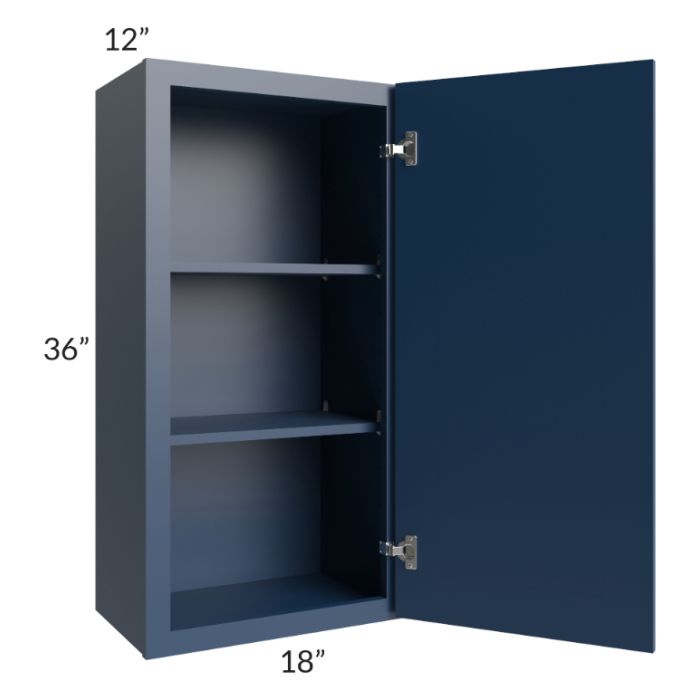 RTA Portland Navy Blue 18" x 36" Wall Cabinet with Glass Door