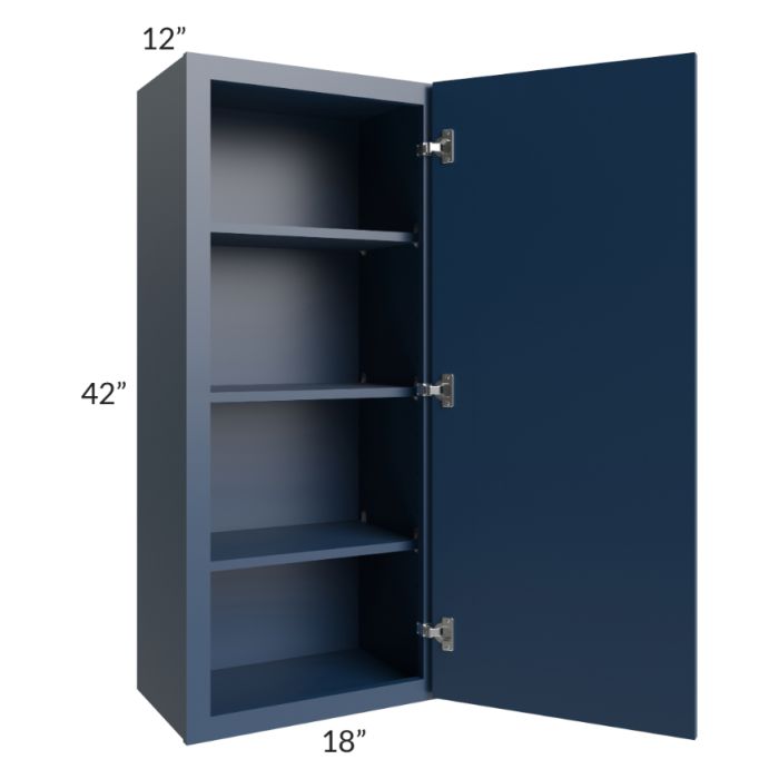 RTA Portland Navy Blue 18" x 42" Wall Cabinet with 1 Decorative End Panel