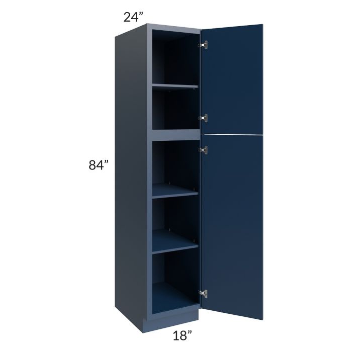 RTA Portland Navy Blue 18" x 84" Wall Pantry Cabinet with 3 Roll Out Trays and 2 Decorative End Panels