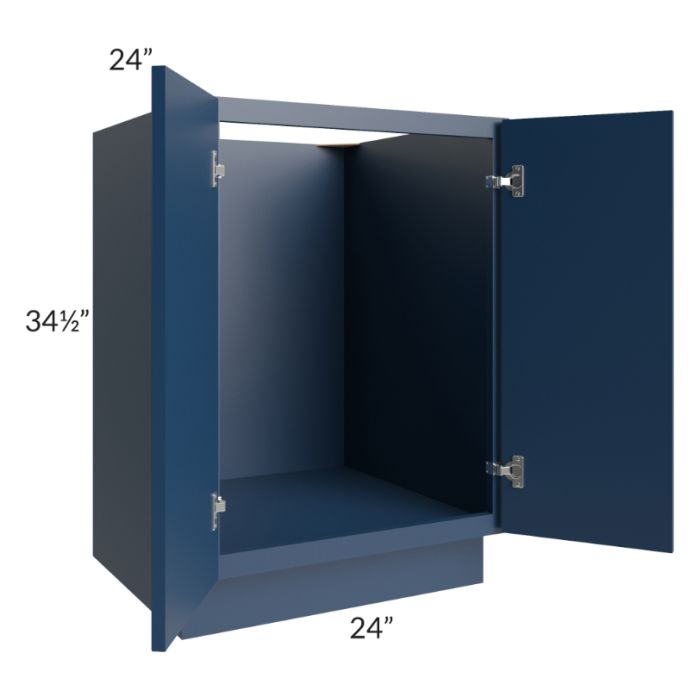 RTA Portland Navy Blue 24" Full Height Door Base Cabinet with 2 Decorative End Panels and 1 Roll Out Tray