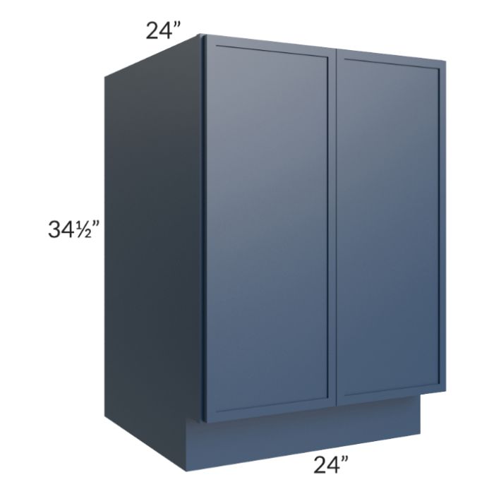 RTA Portland Navy Blue 24" Full Height Door Base Cabinet with 2 Decorative End Panels and 2 Roll Out Trays