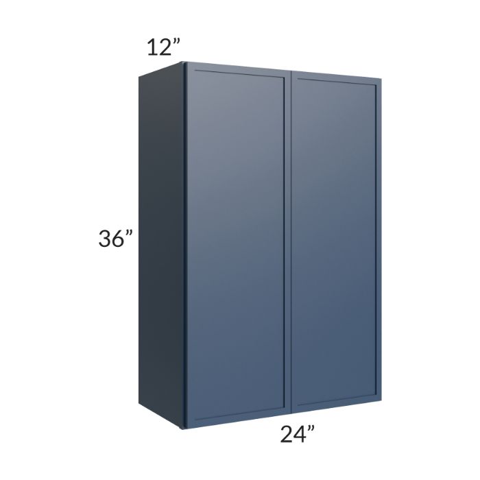 RTA Portland Navy Blue 24" x 36" Wall Cabinet with 2 Decorative End Panels