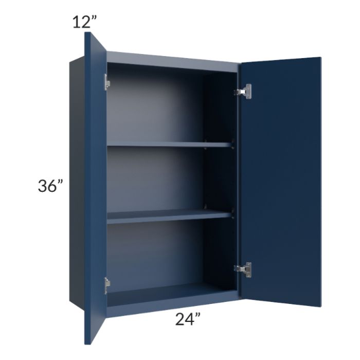 RTA Portland Navy Blue 24" x 36" Wall Cabinet with 2 Decorative End Panels