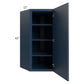 RTA Portland Navy Blue 24" x 42" Wall Diagonal Corner Cabinet with Glass Door
