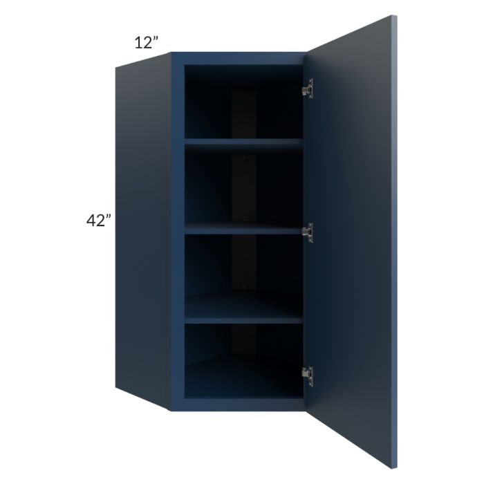 RTA Portland Navy Blue 24" x 42" Wall Diagonal Corner Cabinet with Glass Door