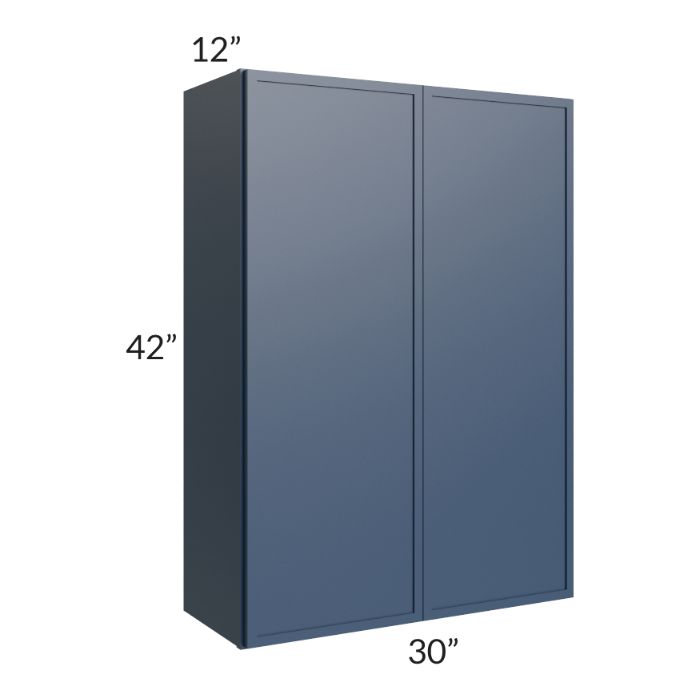 RTA Portland Navy Blue 30" x 42" Wall Cabinet with 2 Decorative End Panels