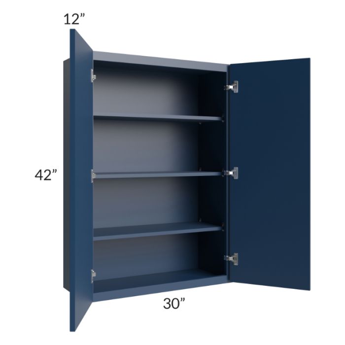 RTA Portland Navy Blue 30" x 42" Wall Cabinet with 2 Decorative End Panels