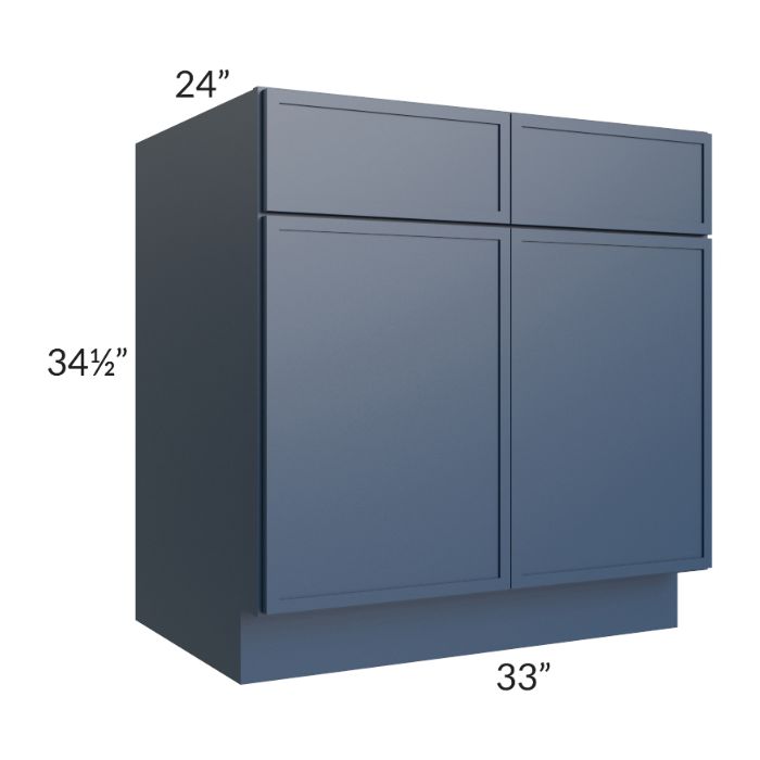 RTA Portland Navy Blue 33" Base Cabinet with 2 Decorative End Panels and 2 Roll Out Trays