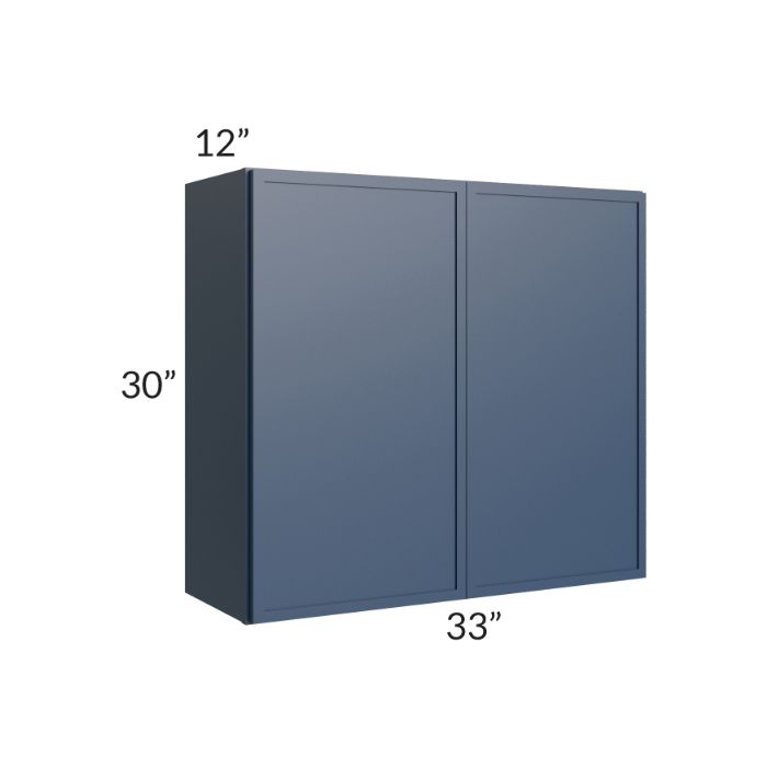 RTA Portland Navy Blue 33" x 30" Wall Cabinet with 2 Decorative End Panels