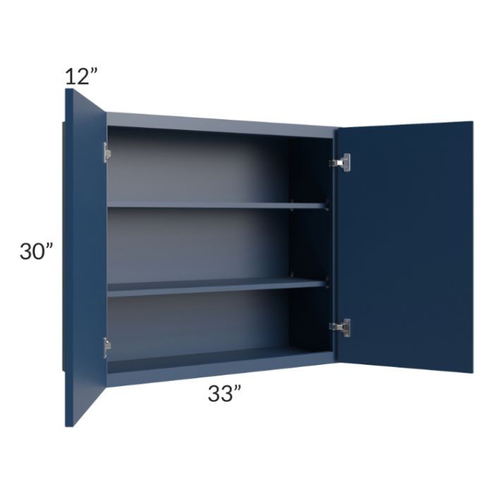 RTA Portland Navy Blue 33" x 30" Wall Cabinet with 2 Decorative End Panels