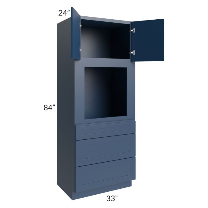 RTA Portland Navy Blue 33" x 84" Oven Cabinet with 2 Decorative End Panels