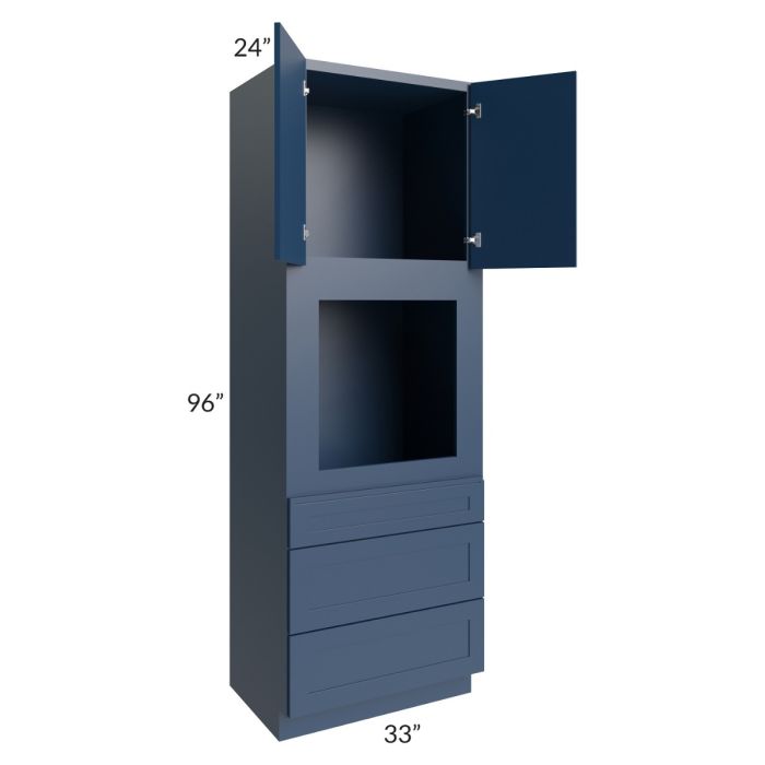 RTA Portland Navy Blue 33" x 96" Oven Cabinet with 1 Decorative End Panel
