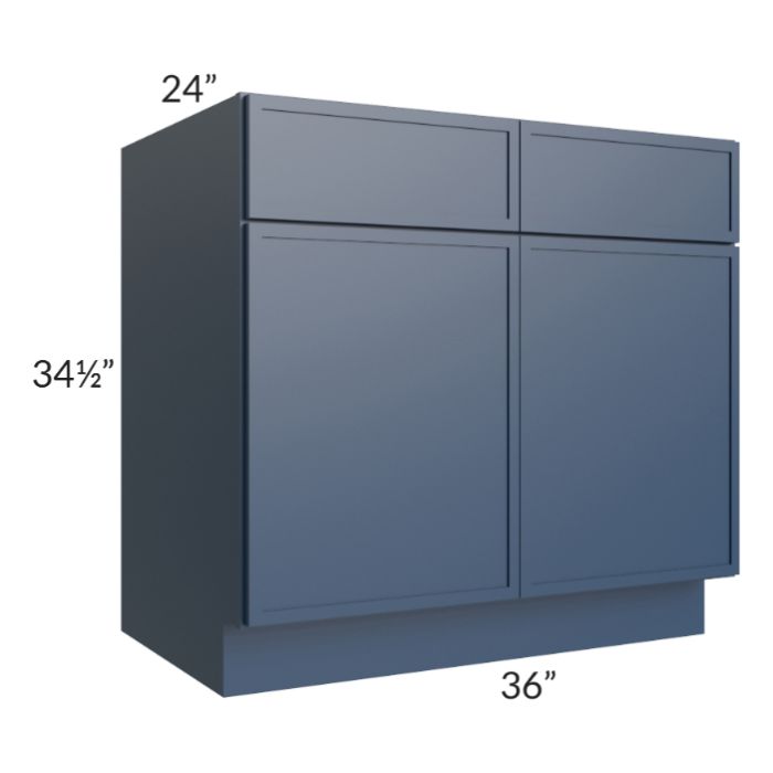 RTA Portland Navy Blue 36" Base Cabinet with 2 Roll Out Trays and 1 Decorative End Panel