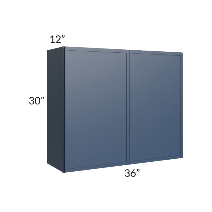 RTA Portland Navy Blue 36" x 30" Wall Cabinet with 2 Decorative End Panels