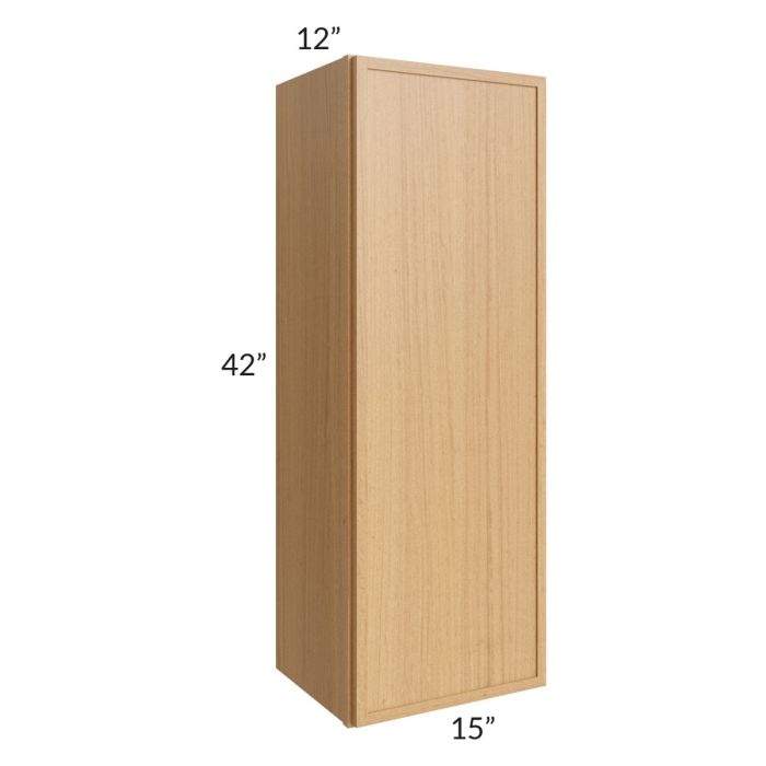 RTA Portland Sand 15" x 42" Wall Cabinet with 1 Decorative End Panel and Glass Door