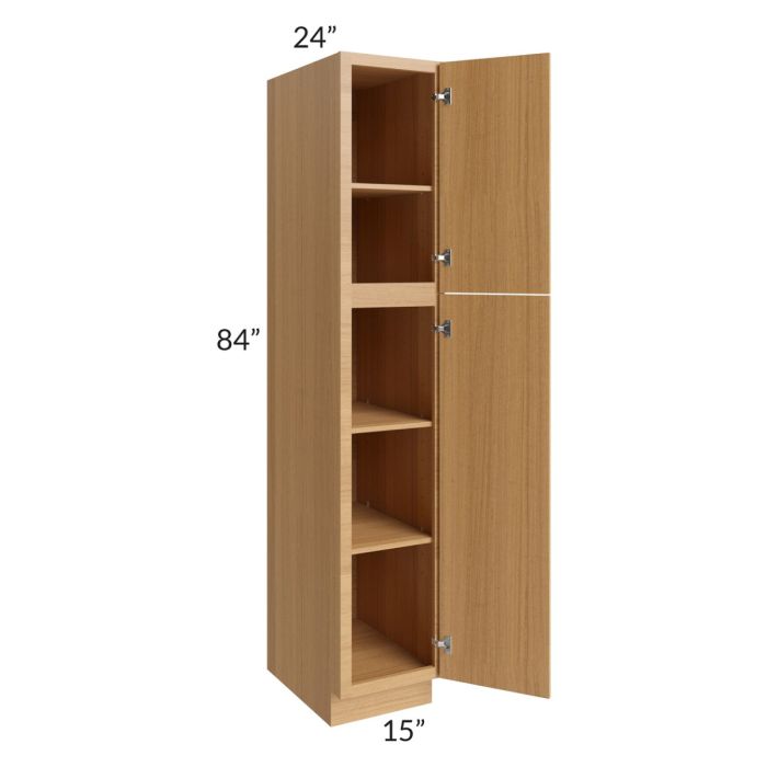 RTA Portland Sand 15" x 84" Wall Pantry with 1 Roll Out Tray and 2 Decorative Panels