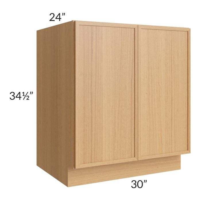 RTA Portland Sand 30" Full Height Door Base Cabinet with 2 Decorative End Panels and 2 Roll Out Trays