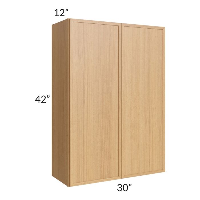 RTA Portland Sand 30" x 42" Wall Cabinet with 1 Decorative End Panel and Glass Door