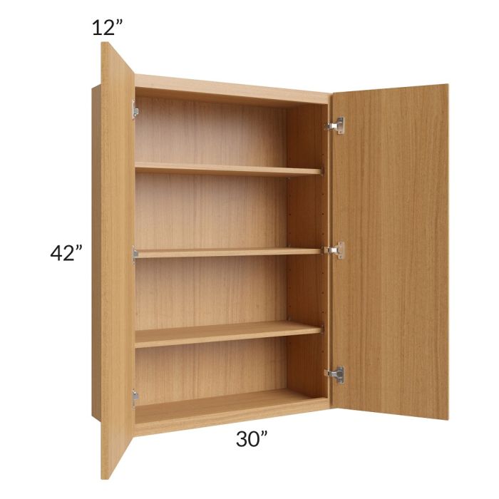 RTA Portland Sand 30" x 42" Wall Cabinet with 1 Decorative End Panel and Glass Door