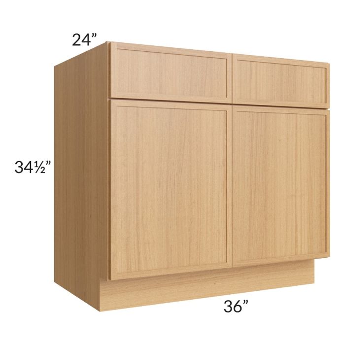 RTA Portland Sand 36" Base Cabinet with 2 Roll Out Trays and 2 Decorative End Panels