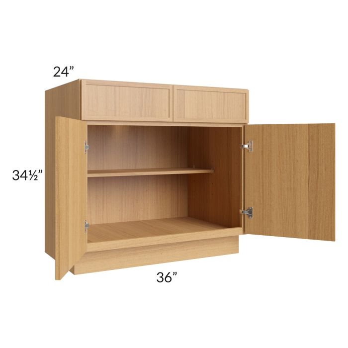 RTA Portland Sand 36" Base Cabinet with 2 Roll Out Trays and 2 Decorative End Panels