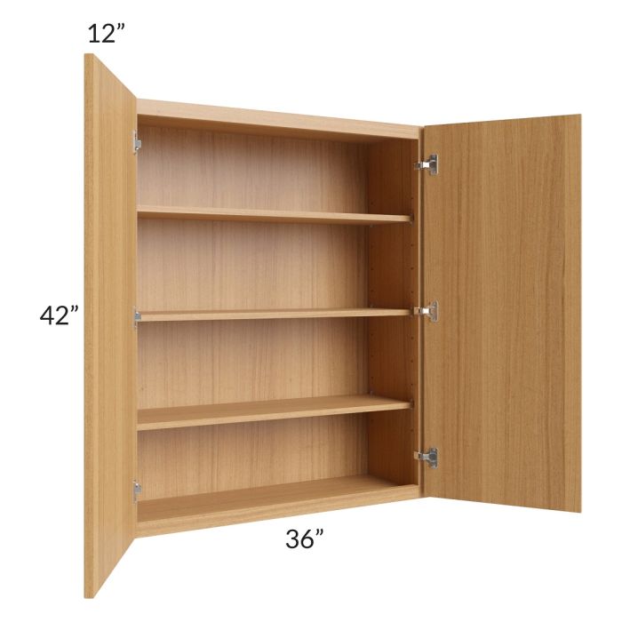 RTA Portland Sand 36" x 42" Wall Cabinet with 1 Decorative End Panel and Glass Door