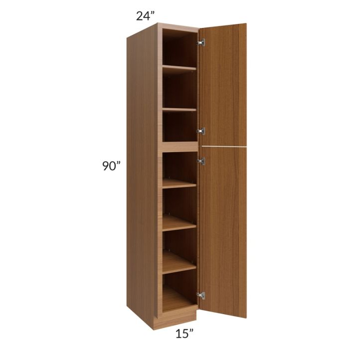RTA Portland Walnut 15" x 90" Wall Pantry with 3 Roll Out Trays and 1 Decorative Panel