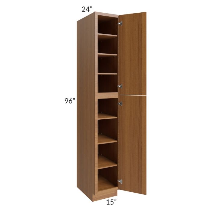 RTA Portland Walnut 15" x 96" Wall Pantry with 1 Roll Out Tray and 2 Decorative Panels
