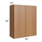 RTA Portland Walnut 30" x 36" Wall Cabinet with 2 Decorative End Panels and Glass Door