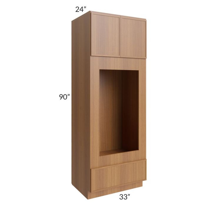 RTA Portland Walnut 33" x 90" Double Oven or Oven/Microwave Cabinet with 2 Decorative Panels