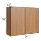 RTA Portland Walnut 36" x 30" Wall Cabinet with 2 Decorative End Panels and Glass Door