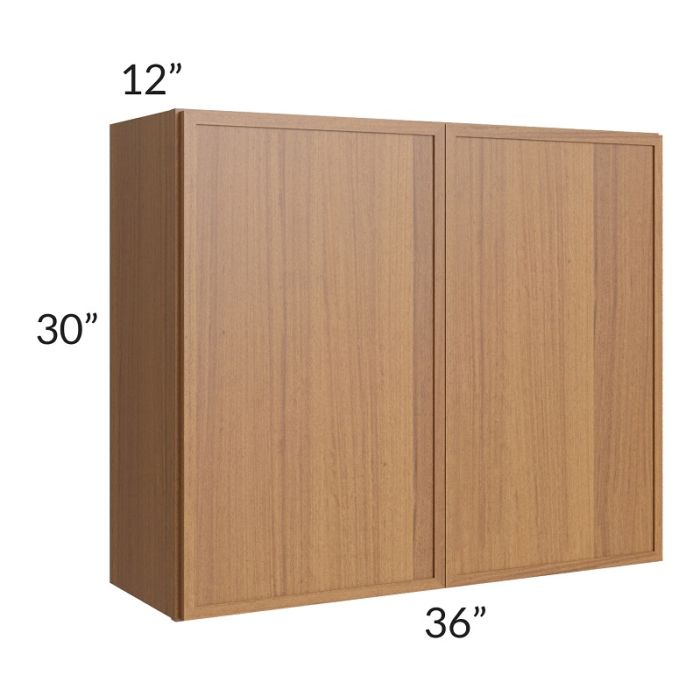 RTA Portland Walnut 36" x 30" Wall Cabinet with 2 Decorative End Panels and Glass Door