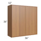 RTA Portland Walnut 36" x 36" Wall Cabinet with 2 Decorative End Panels and Glass Door