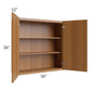 RTA Portland Walnut 36" x 36" Wall Cabinet with 2 Decorative End Panels and Glass Door