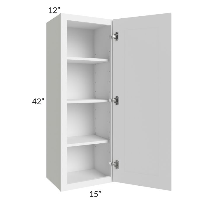 RTA Portland White 15" x 42" Wall Cabinet with Glass Door and 1 Decorative End Panel