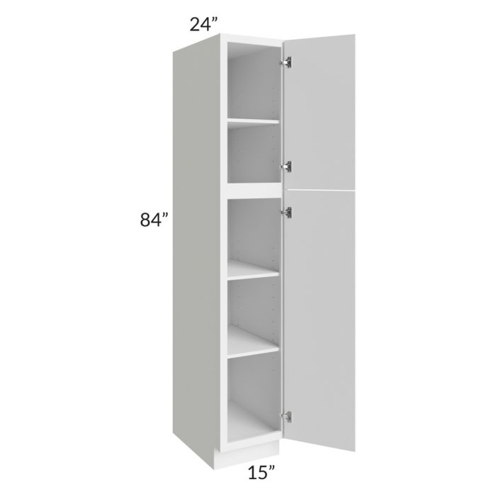 RTA Portland White 15" x 84" Wall Pantry Cabinet with 1 Decorative Panel and 4 Roll Out Trays