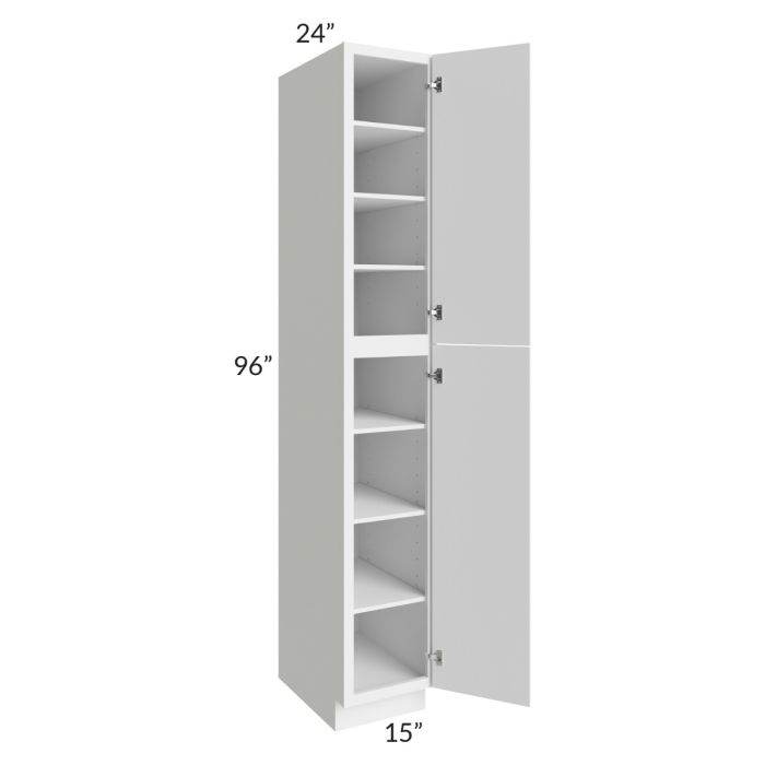 RTA Portland White 15" x 96" Wall Pantry Cabinet with 1 Decorative Panel and 3 Roll Out Trays