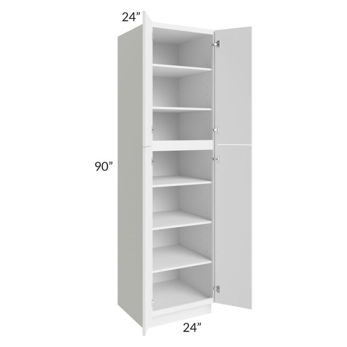 RTA Portland White 24" x 90" Wall Pantry Cabinet with 1 Decorative Panel and 2 Roll Out Trays