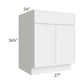 RTA Portland White 27" Base Cabinet with 1 Decorative End Panel and 2 Roll Out Trays