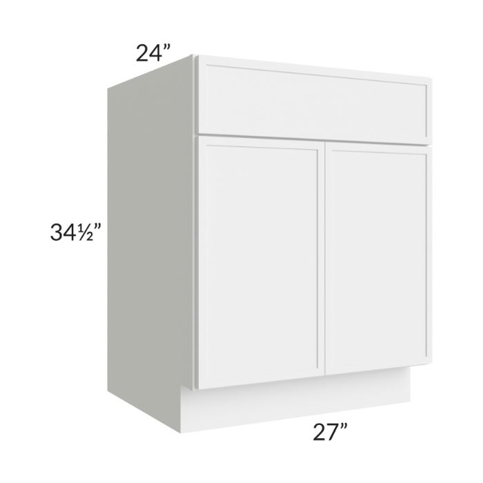 RTA Portland White 27" Base Cabinet with 1 Decorative End Panel and 2 Roll Out Trays