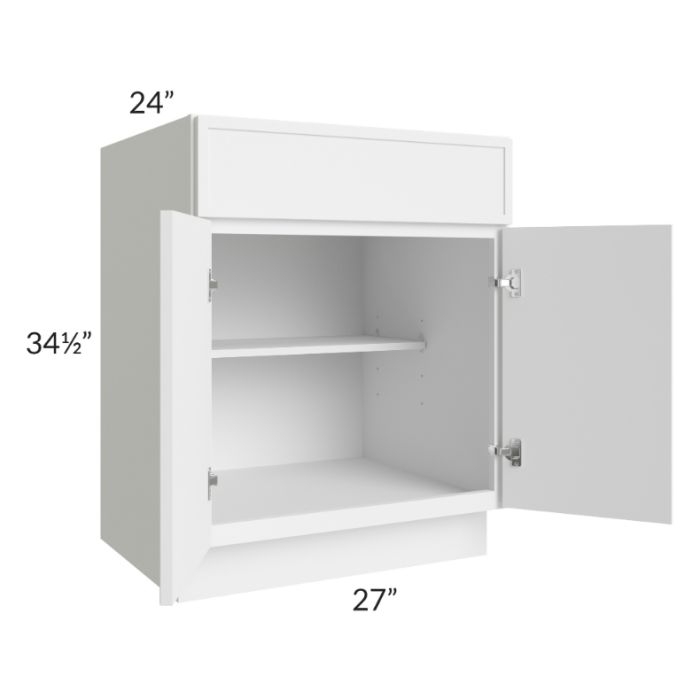 RTA Portland White 27" Base Cabinet with 1 Decorative End Panel and 2 Roll Out Trays