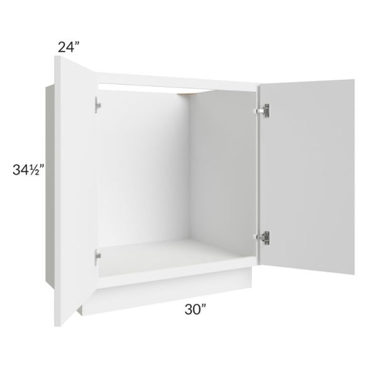 RTA Portland White 30" Full Height Door Base Cabinet with 1 Decorative End Panel and 2 Roll Out Trays
